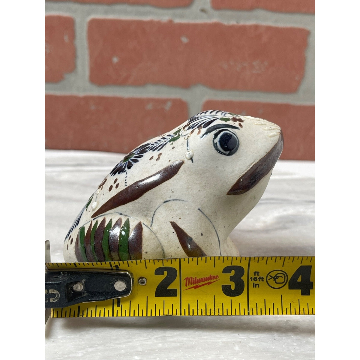 Frog Figurine Tonala Hand Painted Ceramic Mexican Folk Art Vintage