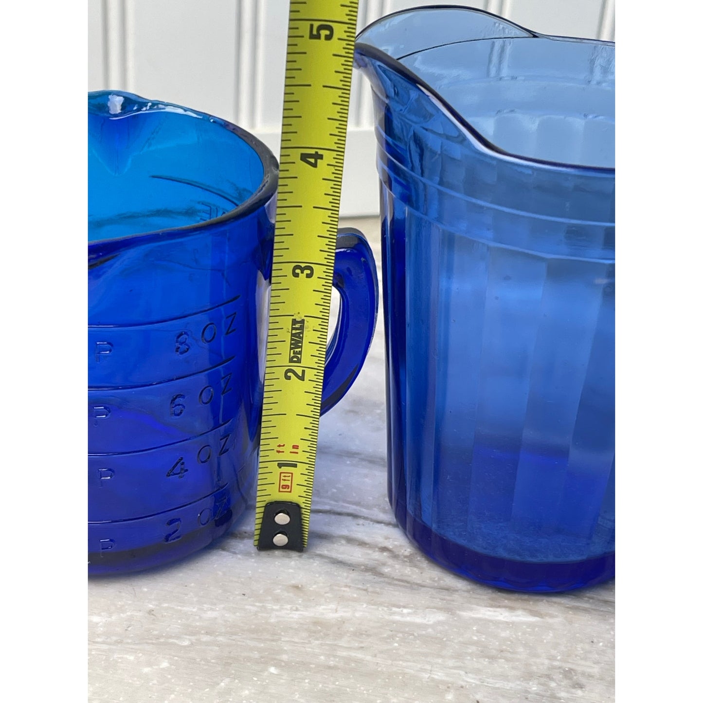 Pitcher & Measuring Cup Set Era: 1930s-1950s Cobalt Blue Glass VTG
