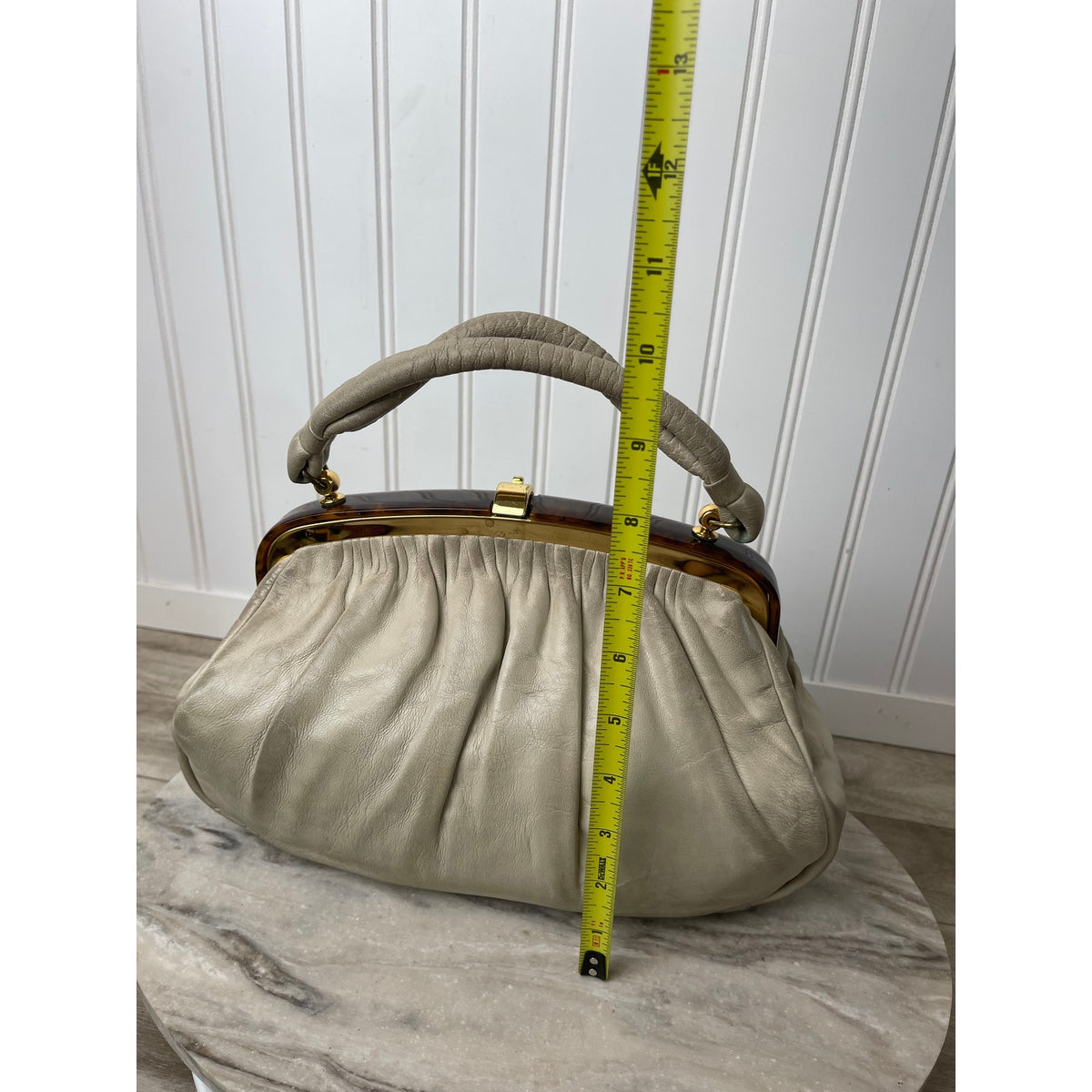 Handbag Leather Lucite Frame Elbief England WHT Etra VTG 80-60s