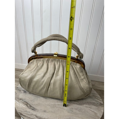 Handbag Leather Lucite Frame Elbief England WHT Etra VTG 80-60s