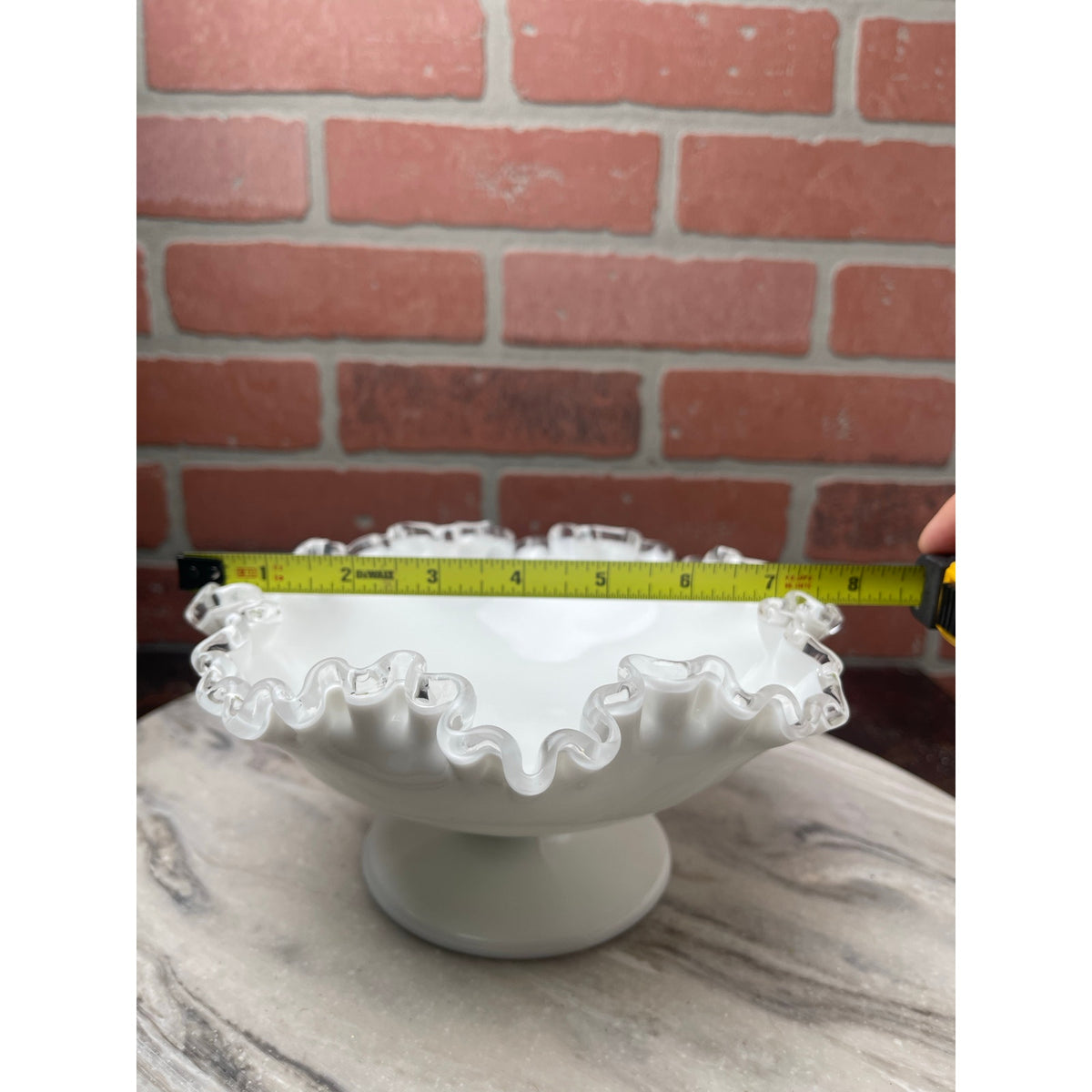 Candy Dish Bowl Fenton Silver Crest Bowl, White Milk Glass Ruffled , Retro VTG