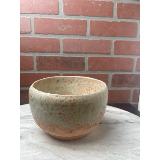 McCuskey Signed Studio Pottery Bowl, Speckled Green Orange Glaze, Clay Art Ceramic, Vintage Rustic Home Decor Gift