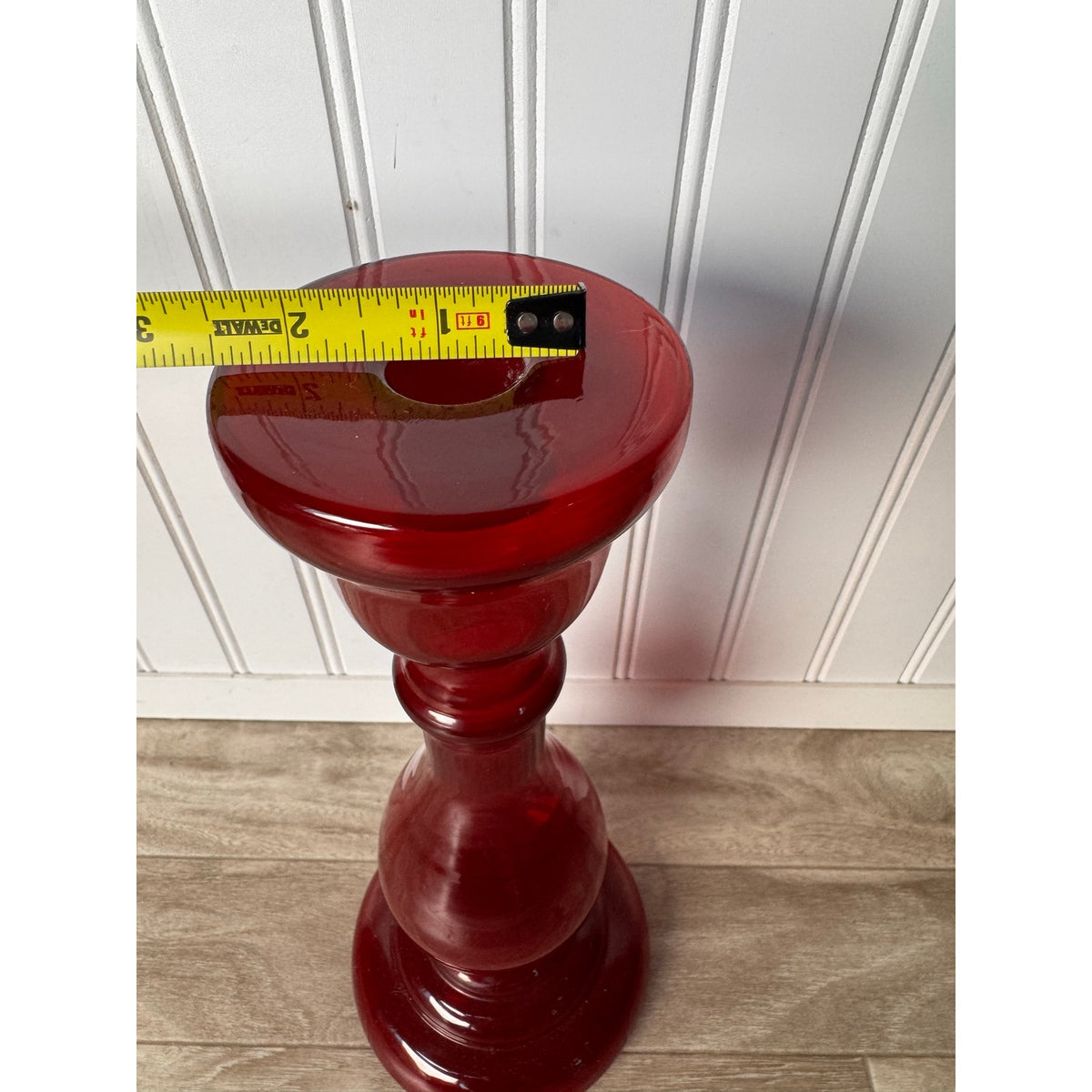 Candle Holder Ruby Red Glass Pillar Set Pedestal Pair 12" Tall Vintage