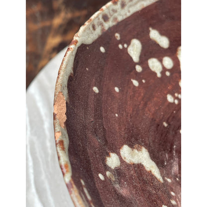 Bowl Red Brown Terracotta Signed M. Caskey Studio Art Pottery Splatter 9x3 VTG