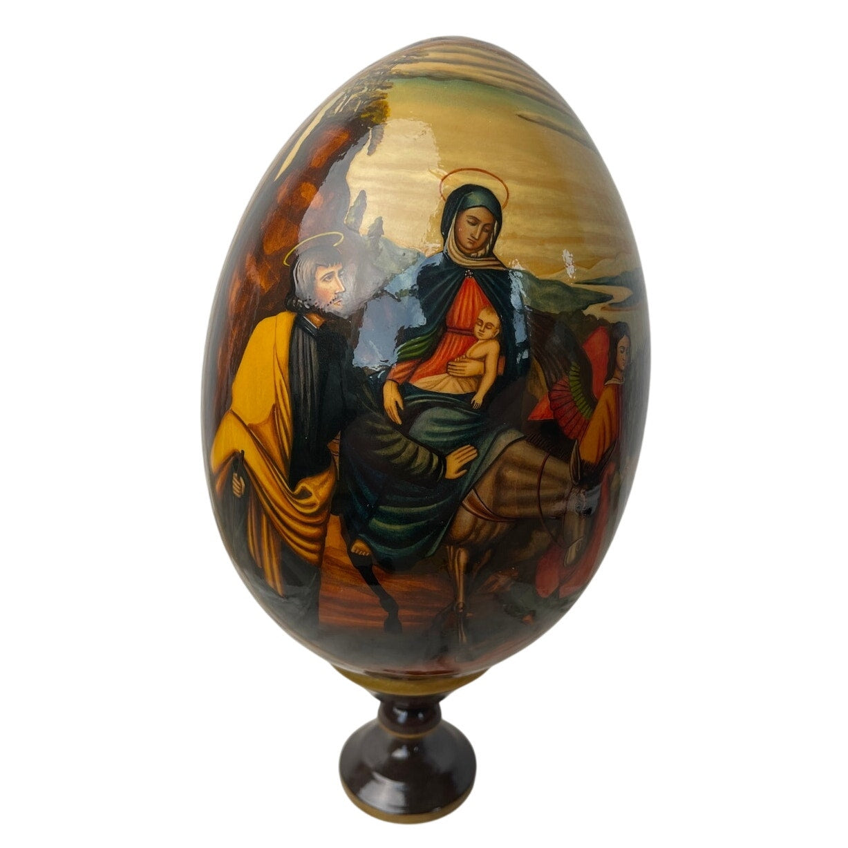 Egg Kholuy Style Russian Lacquer Flight into Egypt Ryabov 10" Post-Soviet Era