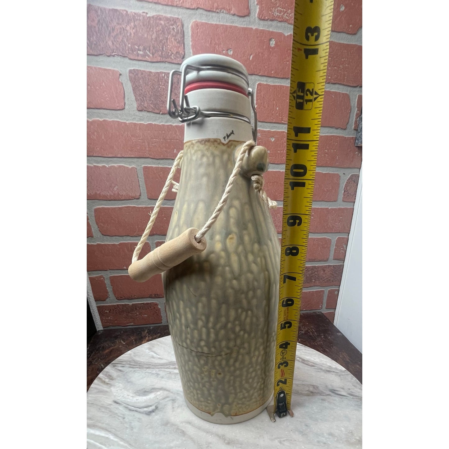 Growler, Beer Handmade Stoneware P. Wamsley Studio Pottery Ash Drip Glaze Lidded