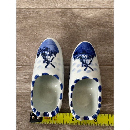 Clog Shoes Delfts Ceramic Blauw Handpainted Windmill Pair Used Blue 3.5in