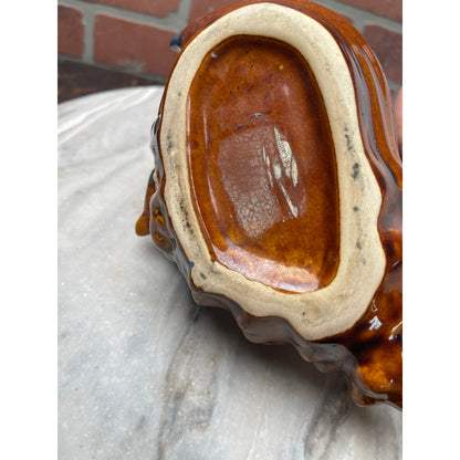 Dolphin Conch Shell Planter Trinket Dish 8" Brown Teal Drip GlZ Repaired VTG MCM