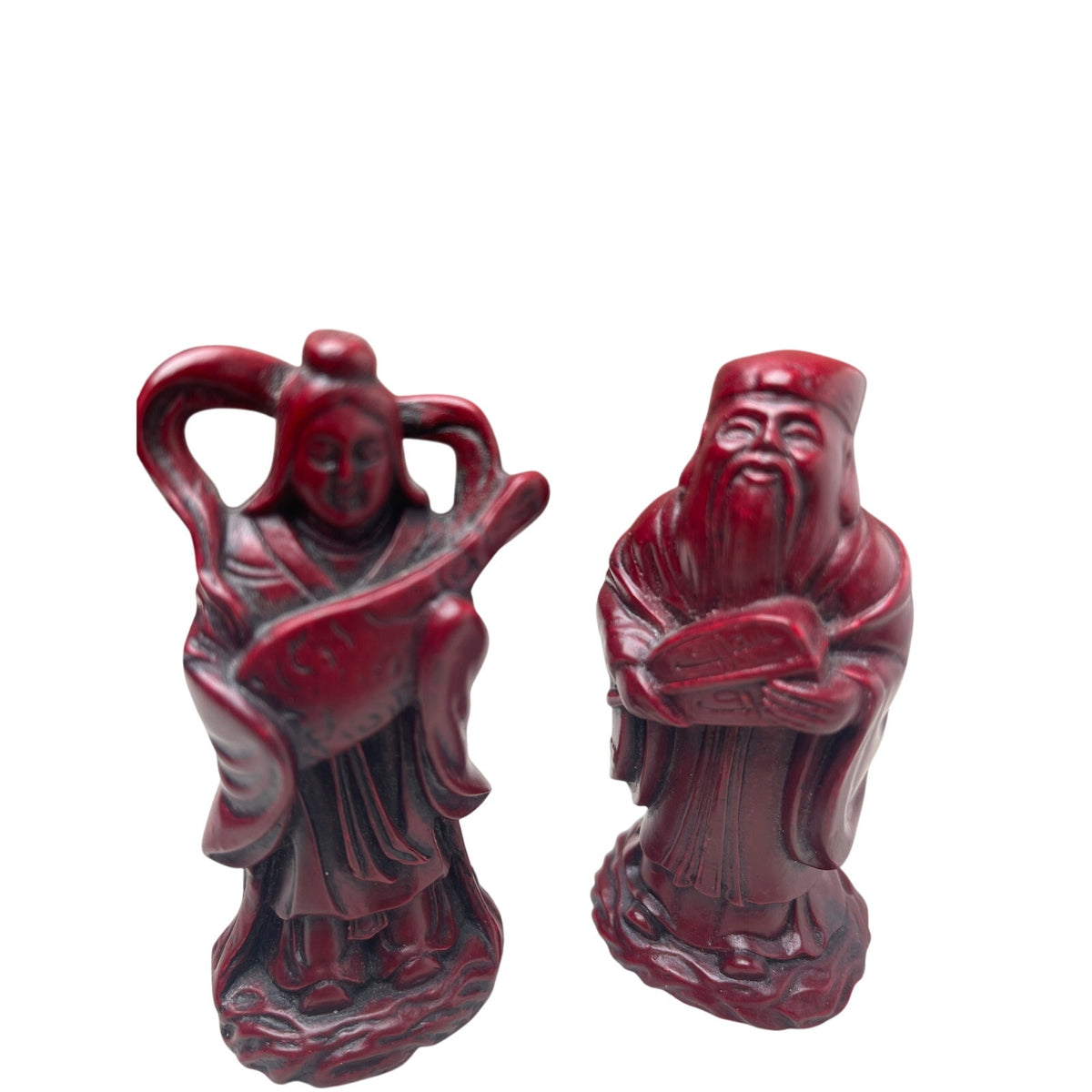 Figurines Chinese Wise Men Musicians Faux Cinnabar Resin Red Asian Decor VTG