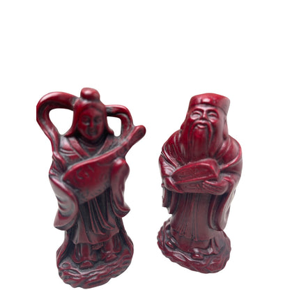 Figurines Chinese Wise Men Musicians Faux Cinnabar Resin Red Asian Decor VTG