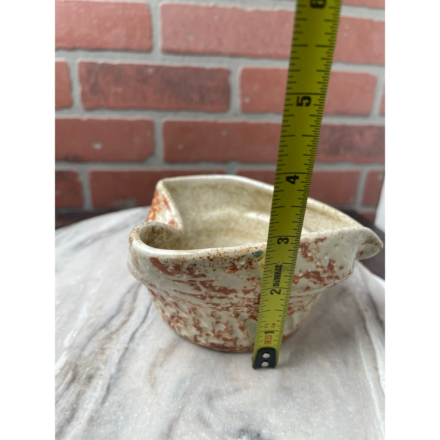 Bowl - Pink White Speckled, Studio Pottery Heart Shape Dimpled Texture, Vintage