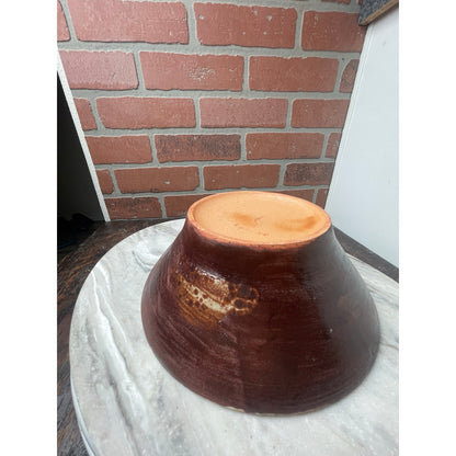 Bowl Red Brown Terracotta Signed M. Caskey Studio Art Pottery Splatter 9x3 VTG