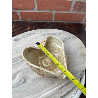 Bowl - Pink White Speckled, Studio Pottery Heart Shape Dimpled Texture, Vintage