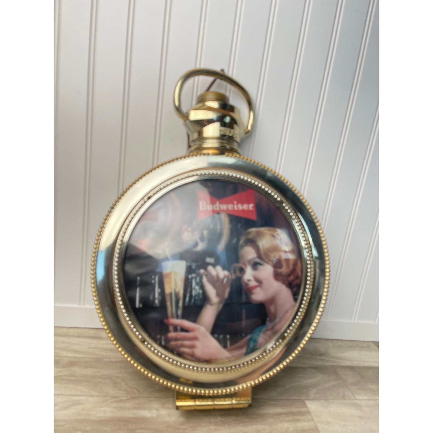 Budweiser Vintage Rotating Pocket Watch Lighted Beer Sign Working Anheuser Busch