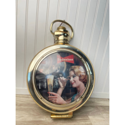 Budweiser Vintage Rotating Pocket Watch Lighted Beer Sign Working Anheuser Busch