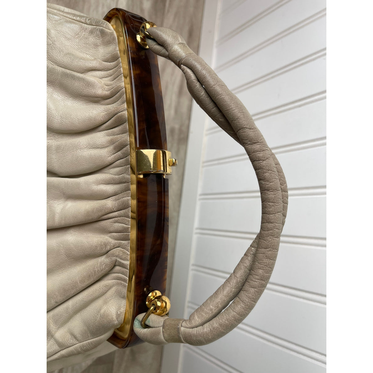 Handbag Leather Lucite Frame Elbief England WHT Etra VTG 80-60s