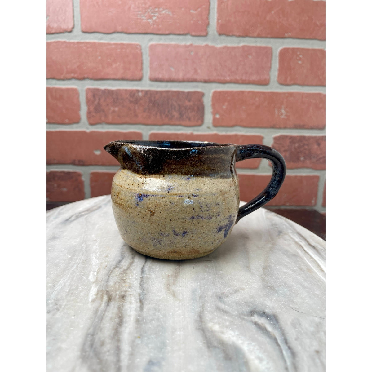 Creamer Pitcher Studio Pottery Signed Stoneware Oatmeal Brown Glaze 3.5" VTG