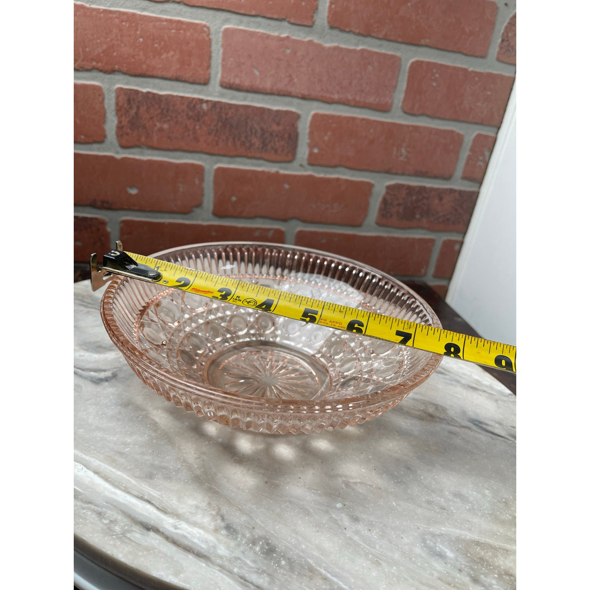 Bowl 8x8x2.5" Pink Dewdrop Tiara ExclusivesFooted Glass Serving Dish VTG