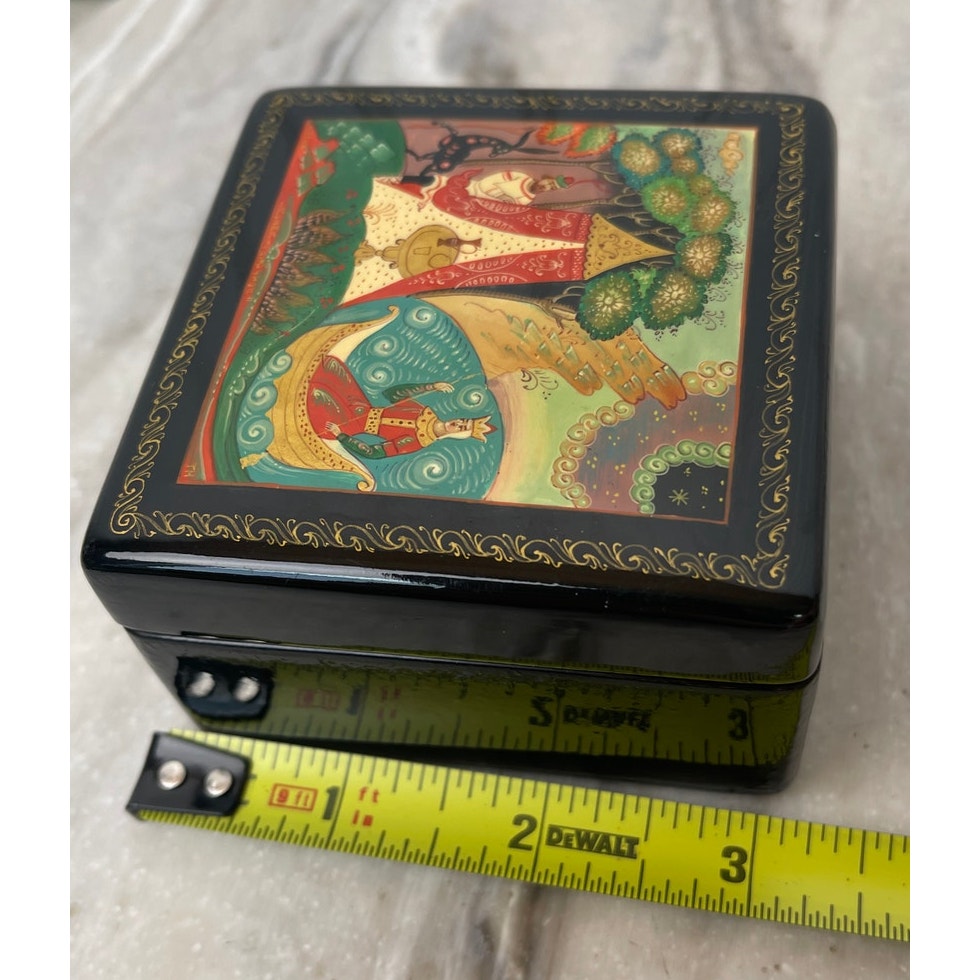 Box Russian Hand Painted Kholuy Proletarian Art Humpback Pony 1979 Signed 3" VTG