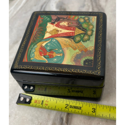 Box Russian Hand Painted Kholuy Proletarian Art Humpback Pony 1979 Signed 3" VTG