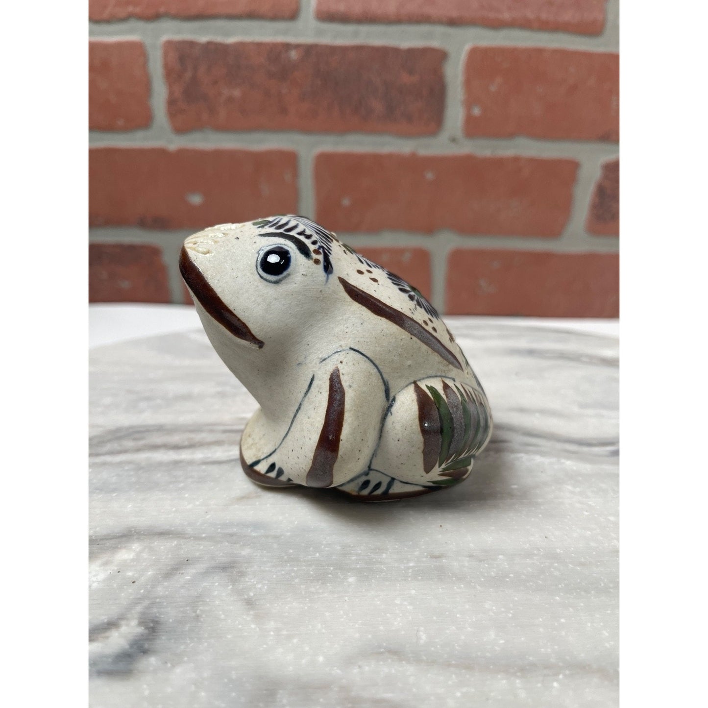 Frog Figurine Tonala Hand Painted Ceramic Mexican Folk Art Vintage