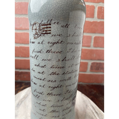 Wine Bottle Vase Blue Gray Script Scripted Pottery Ceramic Large Lords Prayer