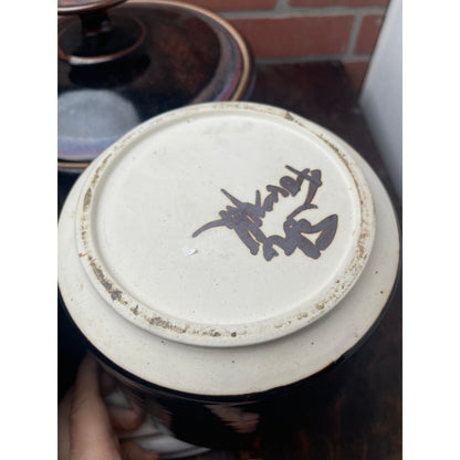 Casserole Dish Set, Japanese Stoneware Speckled Brown Glaze, MCM Vintage