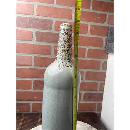 Wine Bottle Vase Blue Gray Script Scripted Pottery Ceramic Large Lords Prayer