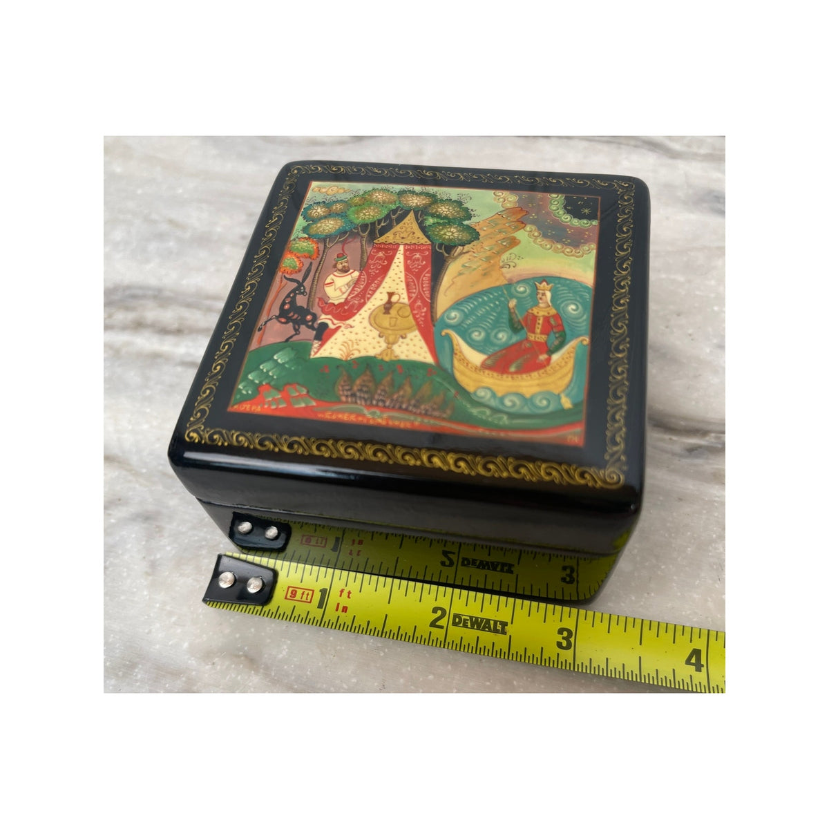 Box Russian Hand Painted Kholuy Proletarian Art Humpback Pony 1979 Signed 3" VTG