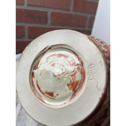 Bowl - Pink White Speckled, Studio Pottery Heart Shape Dimpled Texture, Vintage
