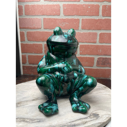 Figurine Frog Statue Large 8" Emerald Green Drip Glaze Ceramic MCM BOHO VTG