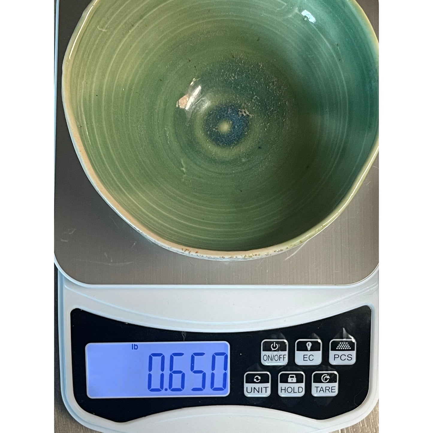Bowl Studio Pottery Serotonin Molecule Mark Green Celadon Speckled Stoneware 6"