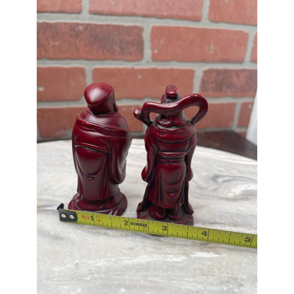 Figurines Chinese Wise Men Musicians Faux Cinnabar Resin Red Asian Decor VTG