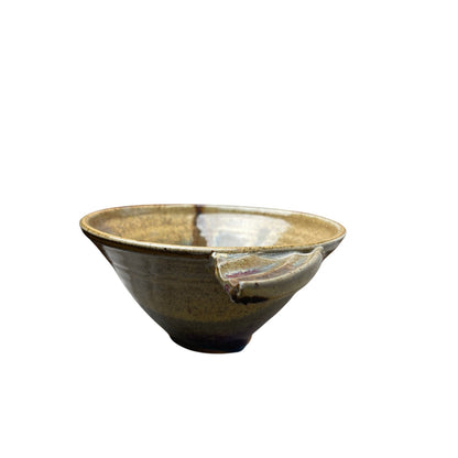 Batter Bowl Large Studio Pottery  Pour Spout Purple Glaze Stoneware VTG