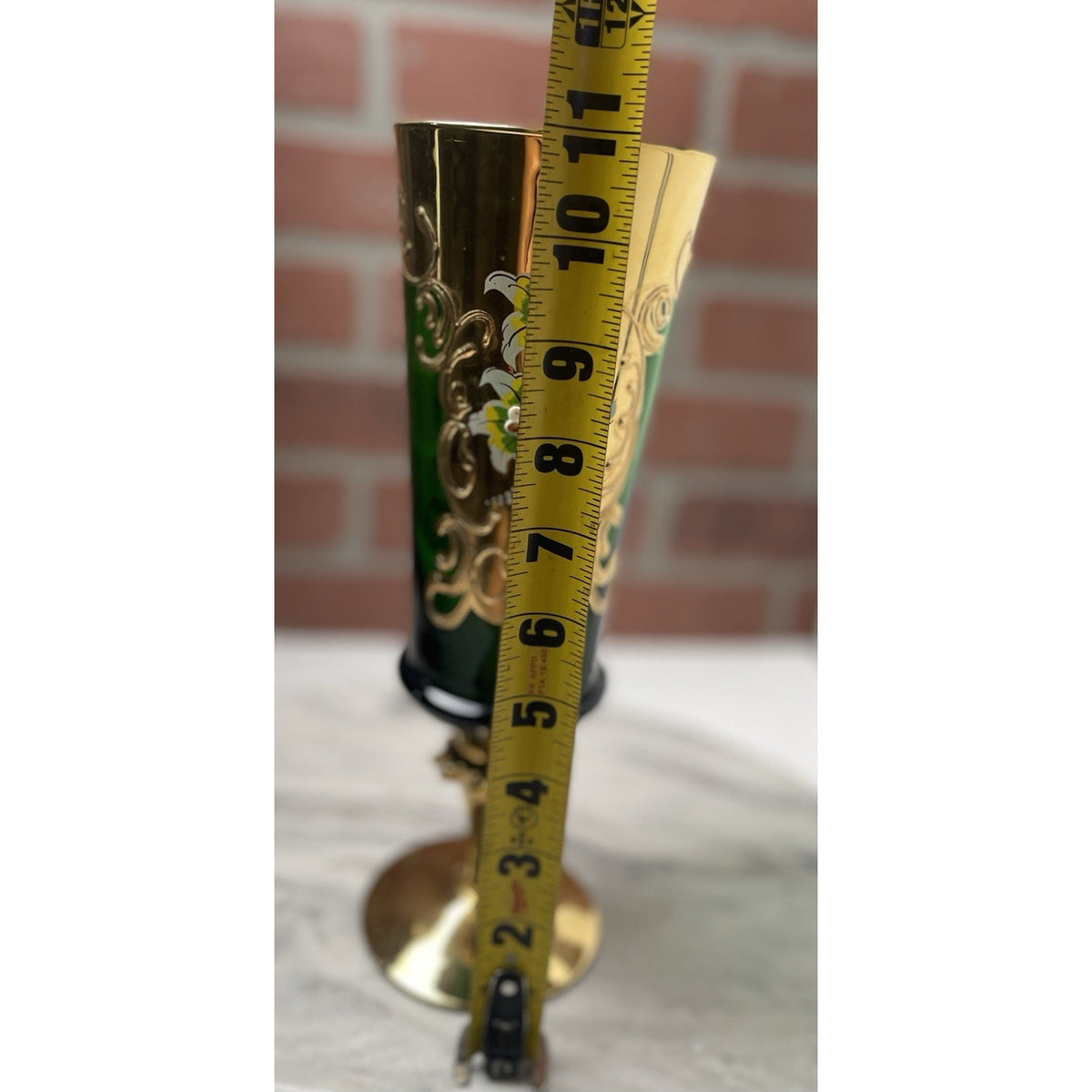 Venetian Murano Glass Champagne Flute Tre Fuochi Emerald Green Gold Gilt