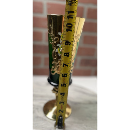 Venetian Murano Glass Champagne Flute Tre Fuochi Emerald Green Gold Gilt