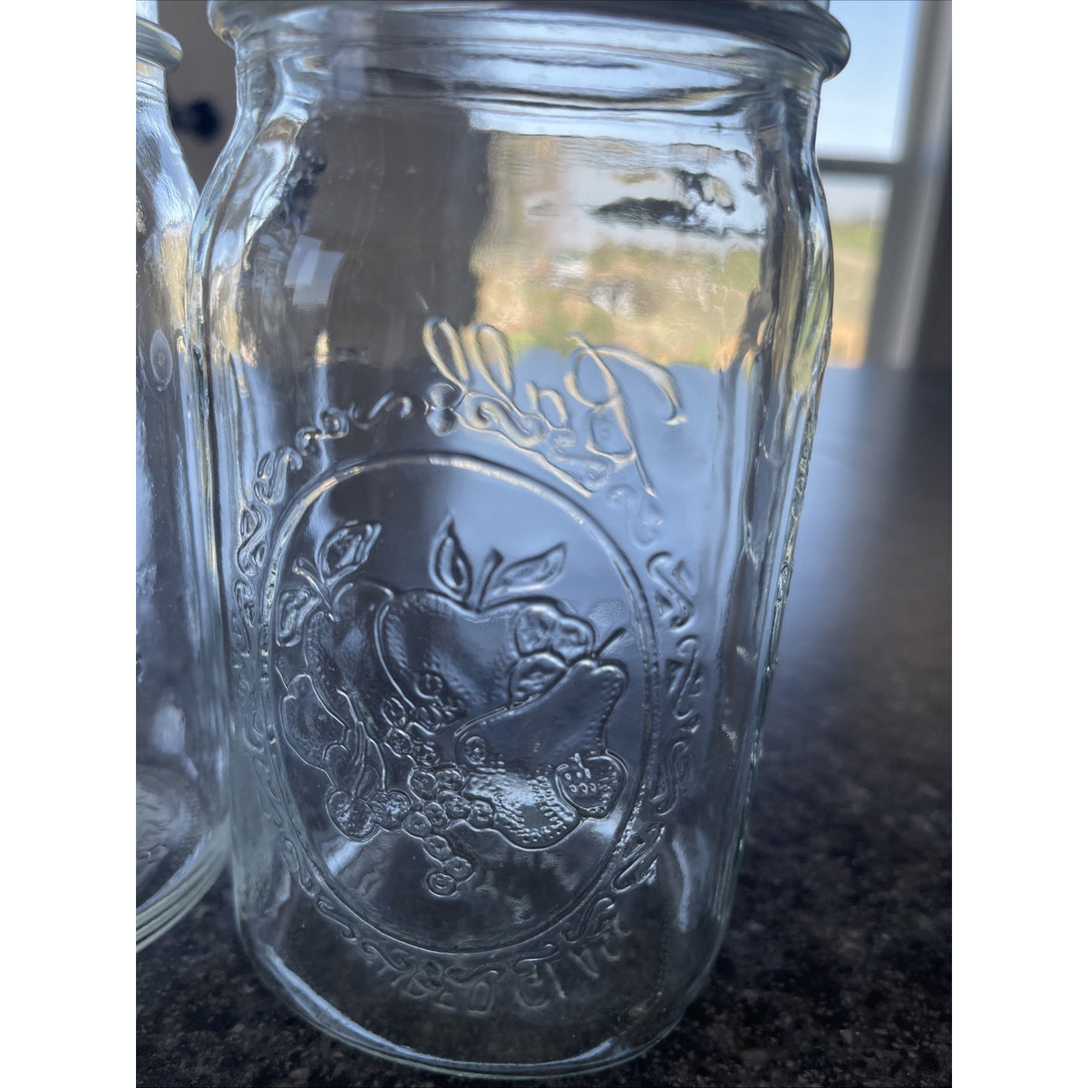 Ball Sculptured Glass Fruit Mason Jars 24 oz Clear Wide Regular Mouth 5pc Vintage