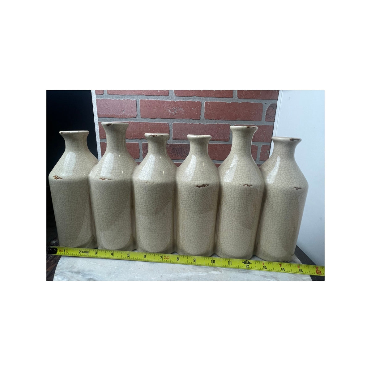 Vase Centerpiece Beige Ceramic 6 Connected Milk Bottle Bud Rustic Farmhouse VTG