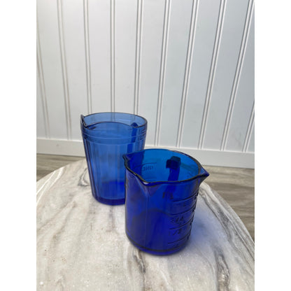 Pitcher & Measuring Cup Set Era: 1930s-1950s Cobalt Blue Glass VTG