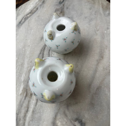 Shakers Salt Pepper Porcelain  Footed Hand Painted Floral Yellow Gold White VTG