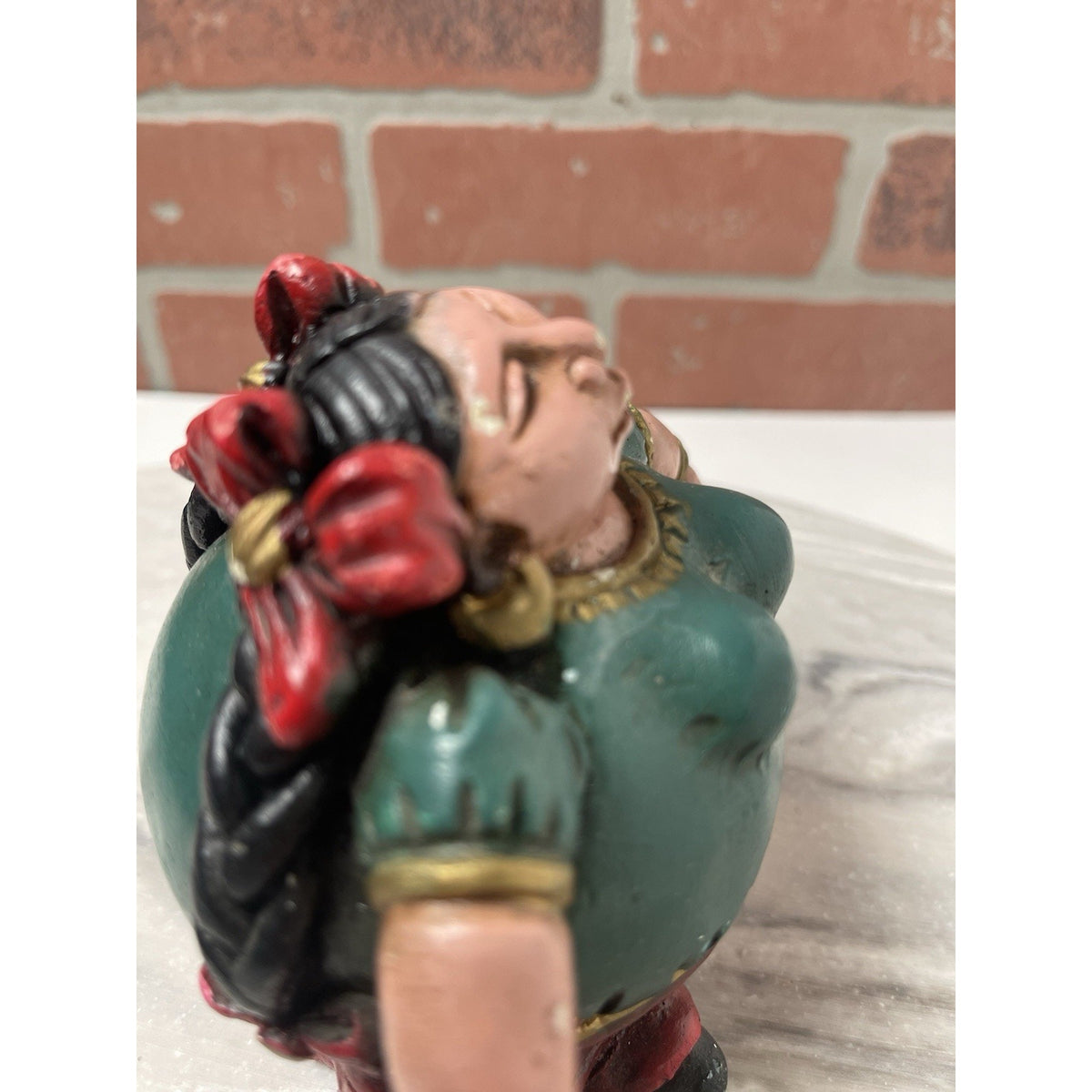 Mexican Gordita Figurine Clay Woman Green Red Dress Folk Art Vintage