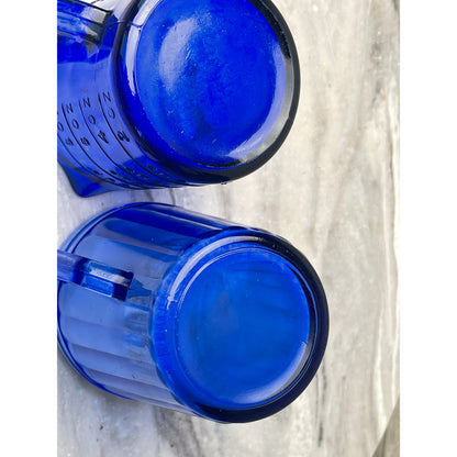 Pitcher & Measuring Cup Set Era: 1930s-1950s Cobalt Blue Glass VTG