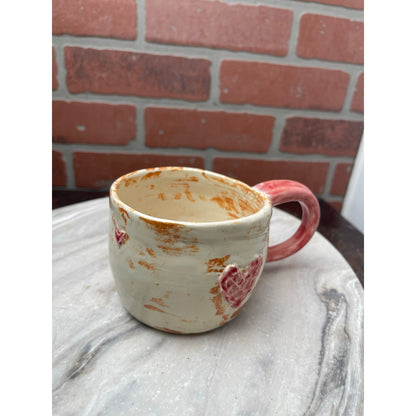 Mug Red Clay Rustic White Glaze Coffee Cup 10oz Handmade signed Ceramic Heart