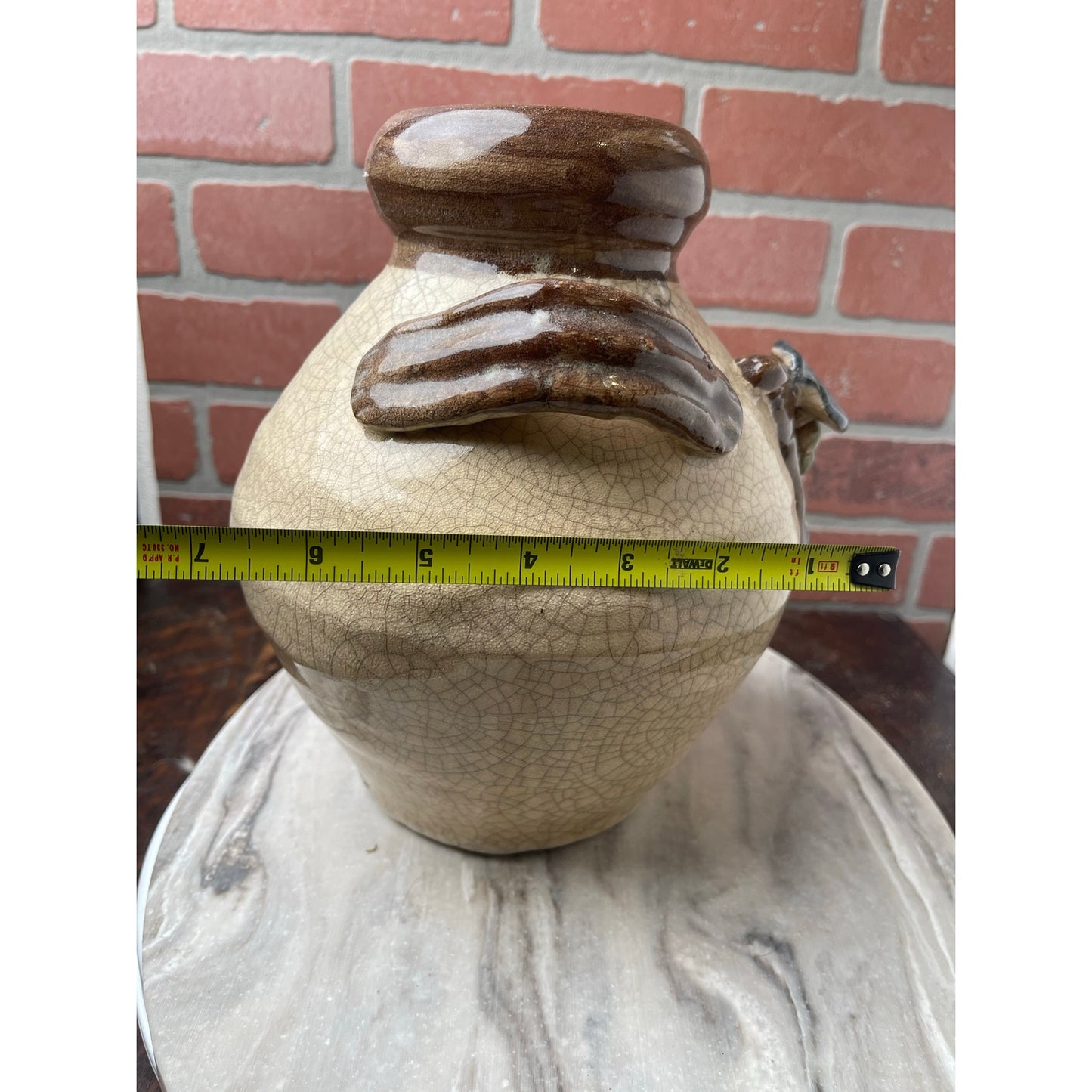 Vase Ginger Jar Majolica Style Grape Vine Pottery 3D Relief Beige Blue Green VTG