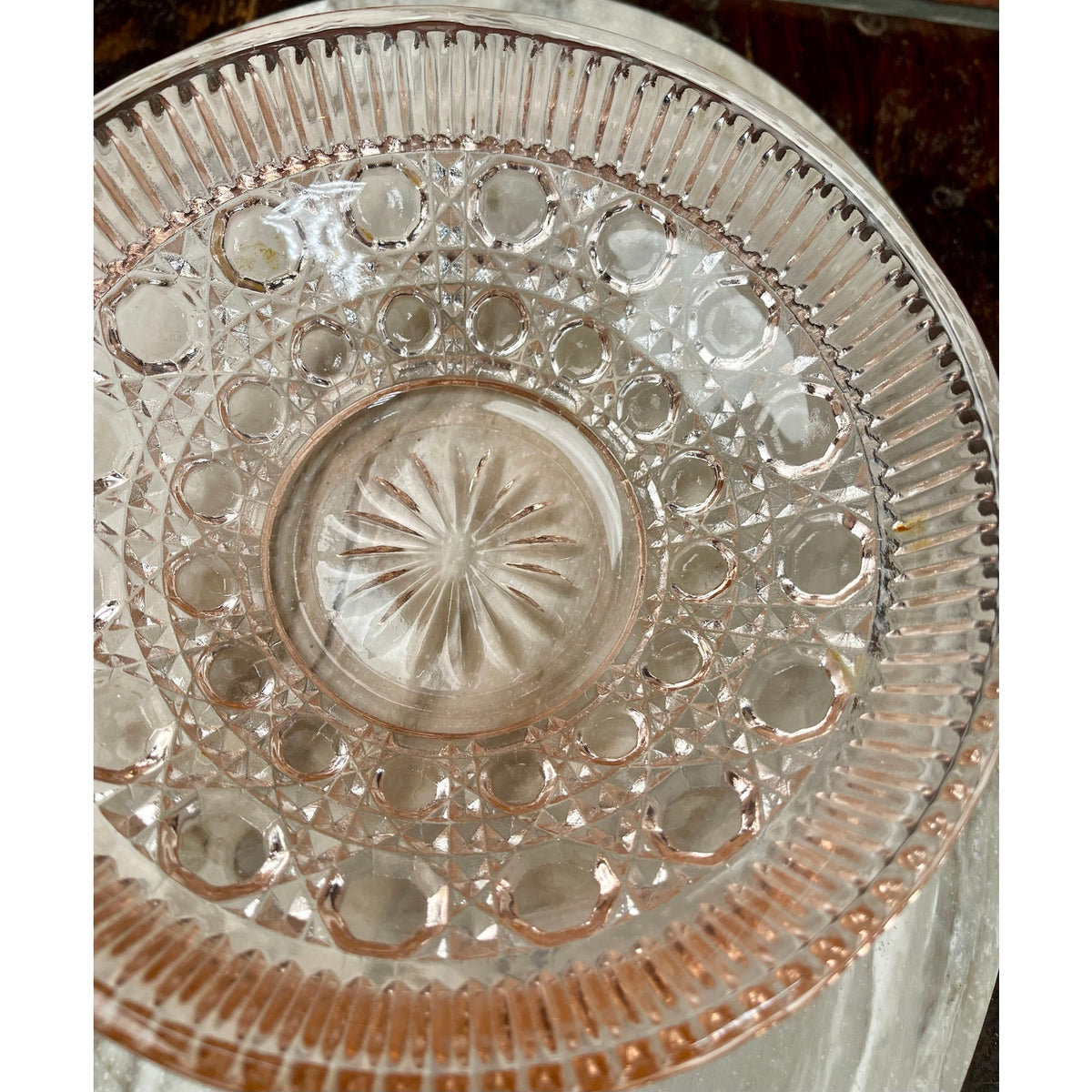 Bowl 8x8x2.5" Pink Dewdrop Tiara ExclusivesFooted Glass Serving Dish VTG
