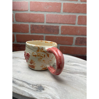 Mug Red Clay Rustic White Glaze Coffee Cup 10oz Handmade signed Ceramic Heart