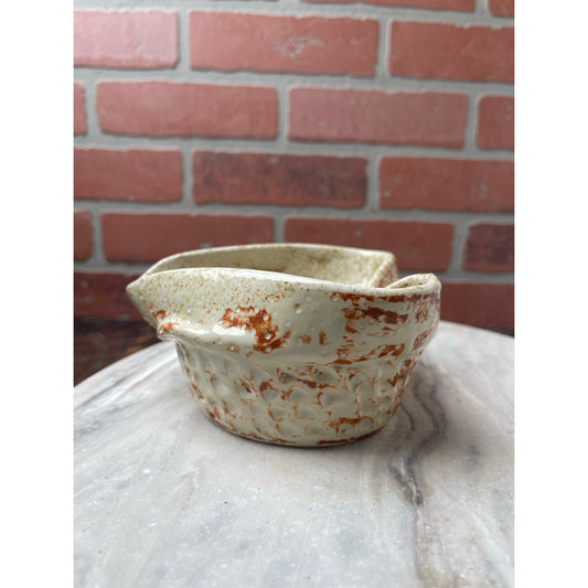 Bowl - Pink White Speckled, Studio Pottery Heart Shape Dimpled Texture, Vintage