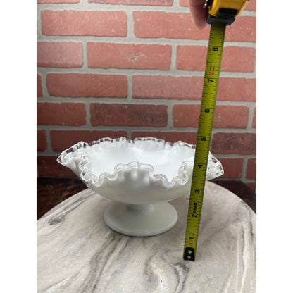 Candy Dish Bowl Fenton Silver Crest Bowl, White Milk Glass Ruffled , Retro VTG