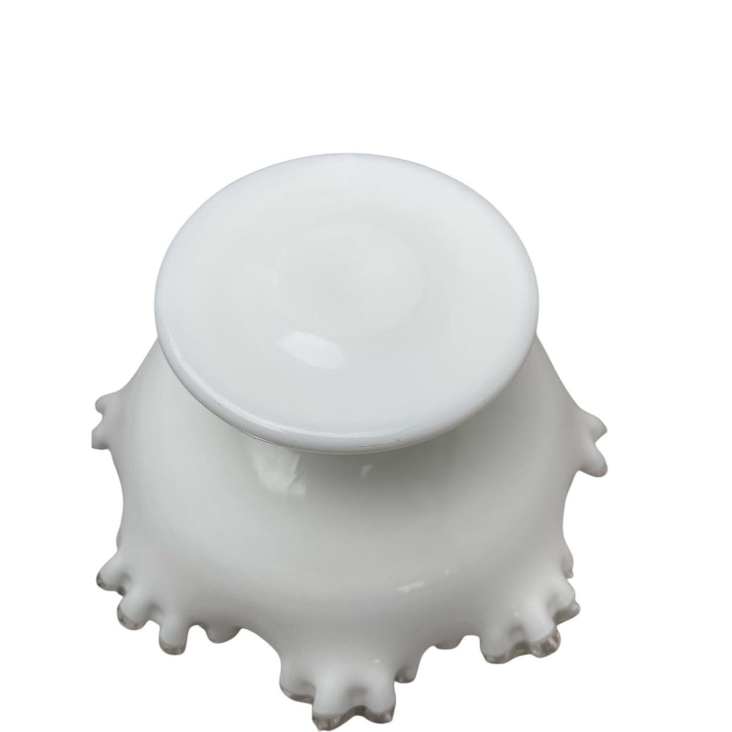 Candy Dish Bowl Fenton Silver Crest Bowl, White Milk Glass Ruffled , Retro VTG