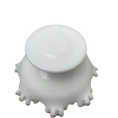 Candy Dish Bowl Fenton Silver Crest Bowl, White Milk Glass Ruffled , Retro VTG